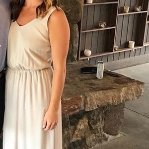 Nude floor length bridesmaid dress